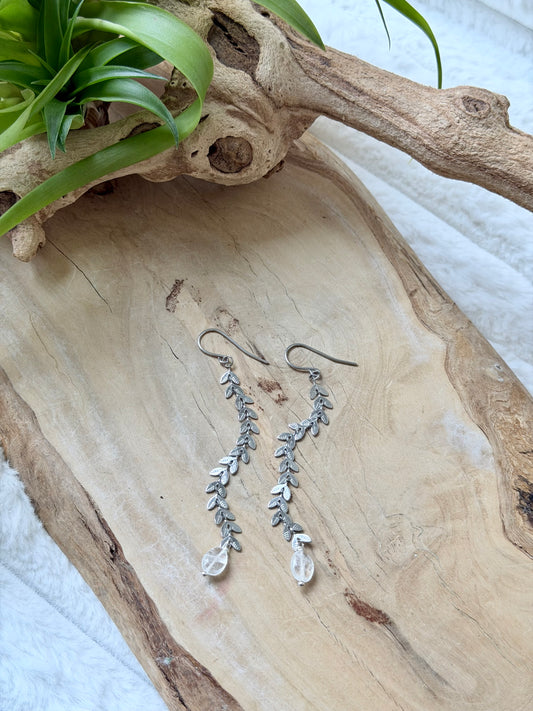 Rainbow Moonstone + Silver Drop Earrings