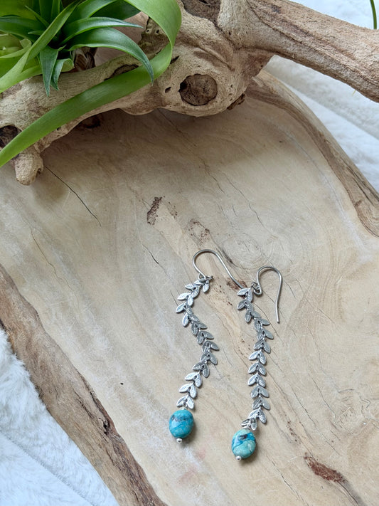 Chrysocolla + Silver Drop Earrings