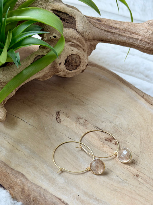Copper in Quartz + Matte Gold Hoop Earrings