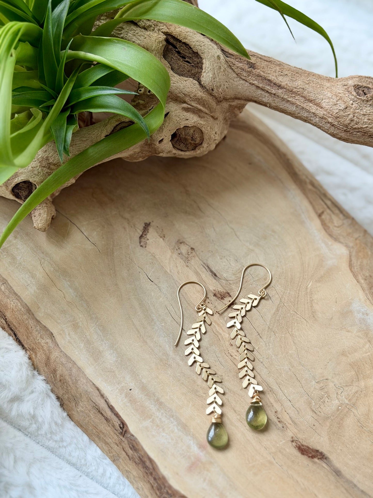 Moss Aquamarine + Matte Gold Drop Earrings