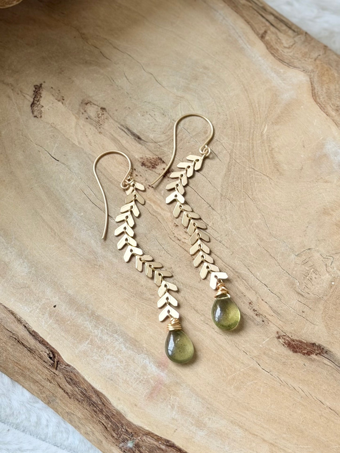 Moss Aquamarine + Matte Gold Drop Earrings