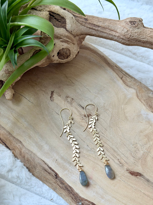 Labradorite + Matte Gold Drop Earrings
