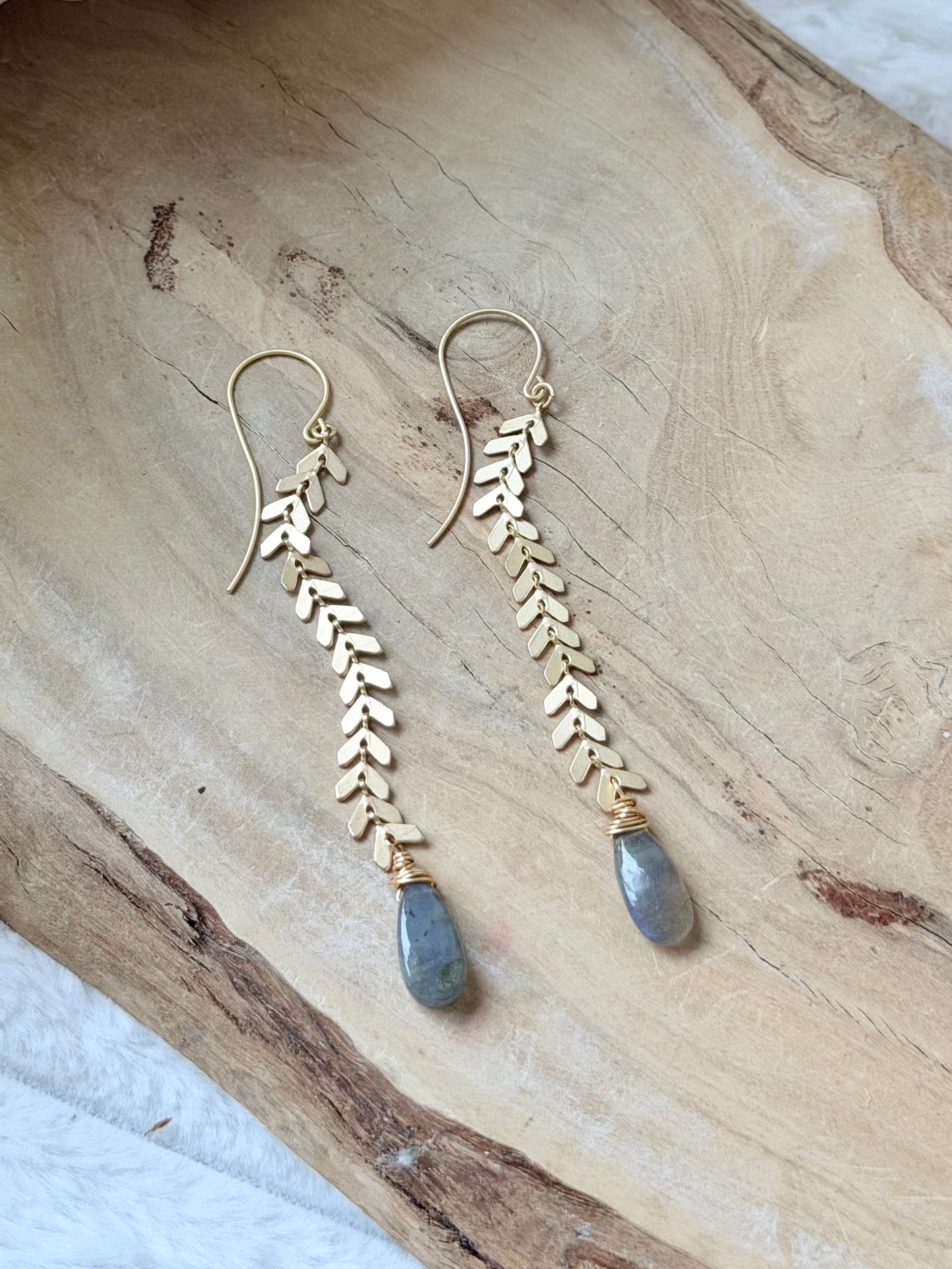 Labradorite + Matte Gold Drop Earrings