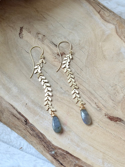 Labradorite + Matte Gold Drop Earrings
