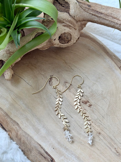 Herkimer Diamond + Matte Gold Drop Earrings
