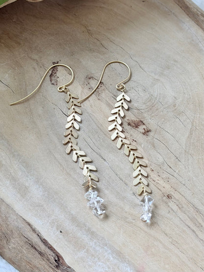 Herkimer Diamond + Matte Gold Drop Earrings