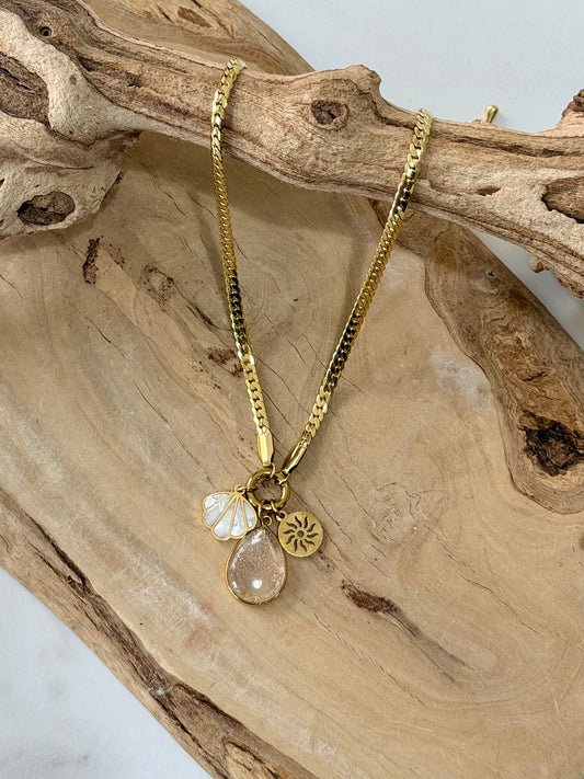 Copper in Quartz + Gold Carabiner Herringbone Necklace