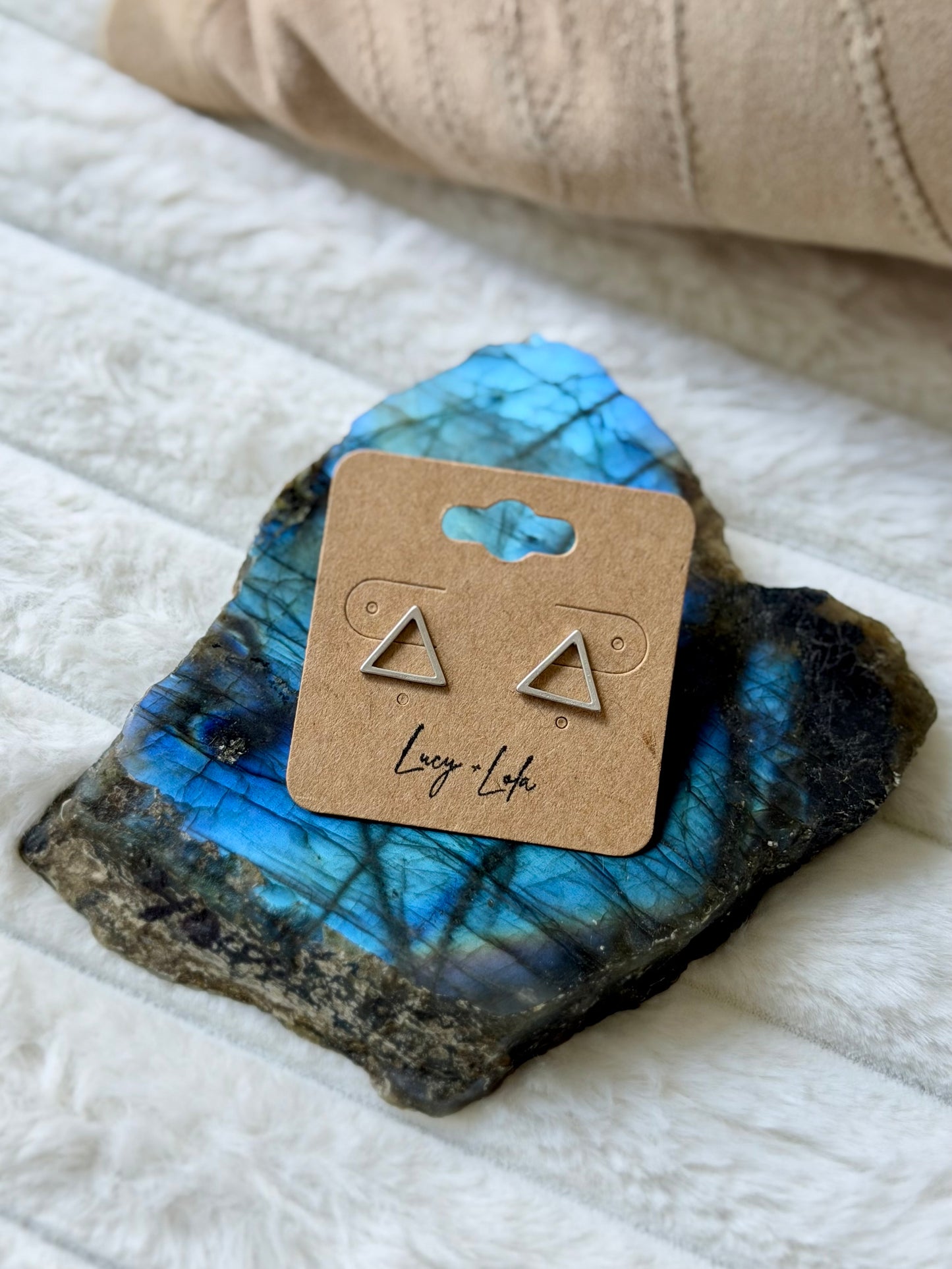 Matte Silver Triangle Mini Stud Earrings