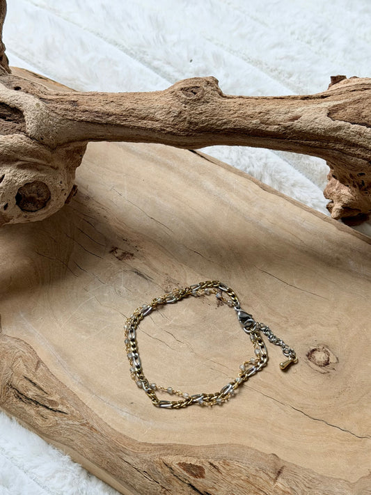 Labradorite + Mixed Metal Stainless Steel Duet Bracelet