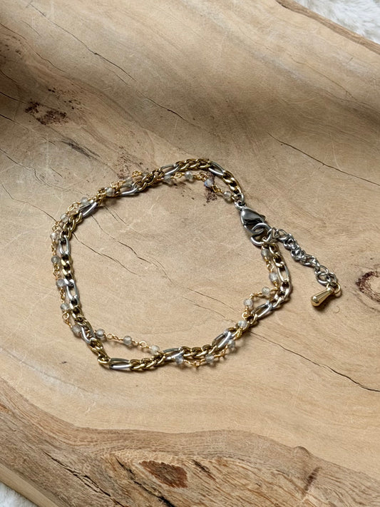 Labradorite + Mixed Metal Stainless Steel Duet Bracelet