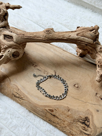 Black Onyx + Silver Stainless Steel Duet Bracelet