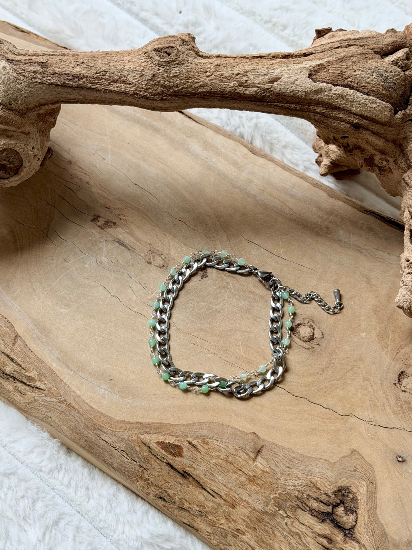 Chrysoprase + Silver Stainless Steel Duet Bracelet