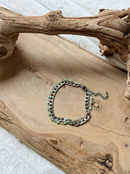 Chrysoprase + Silver Stainless Steel Duet Bracelet