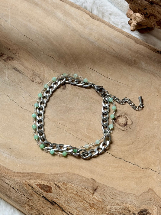 Chrysoprase + Silver Stainless Steel Duet Bracelet
