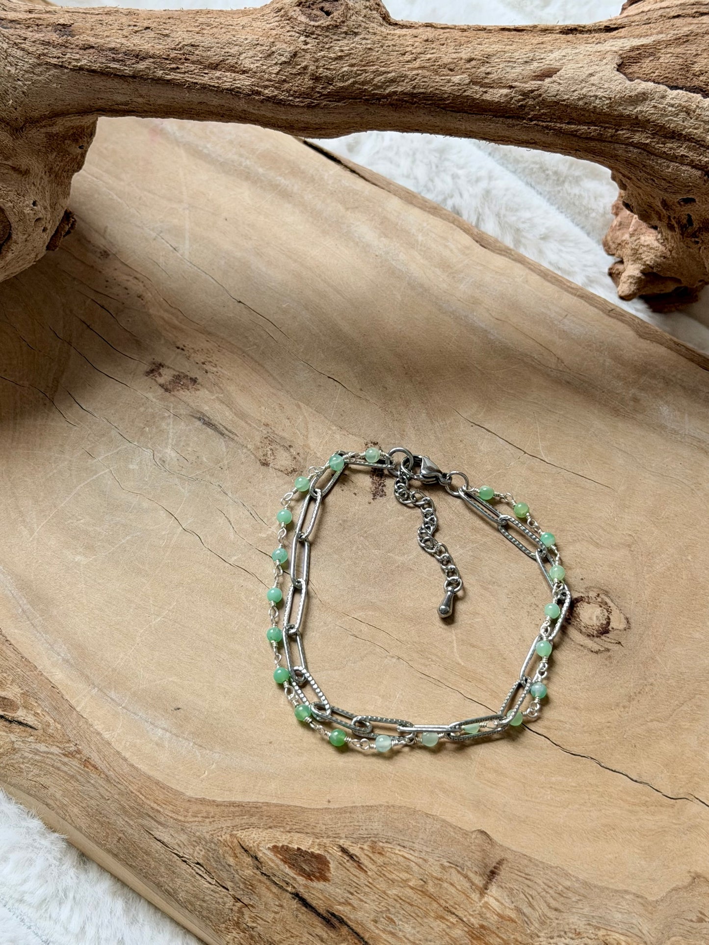 Chrysoprase + Silver Stainless Steel Duet Bracelet