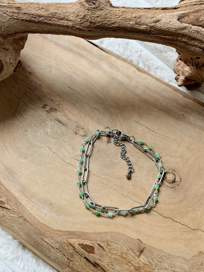 Chrysoprase + Silver Stainless Steel Duet Bracelet