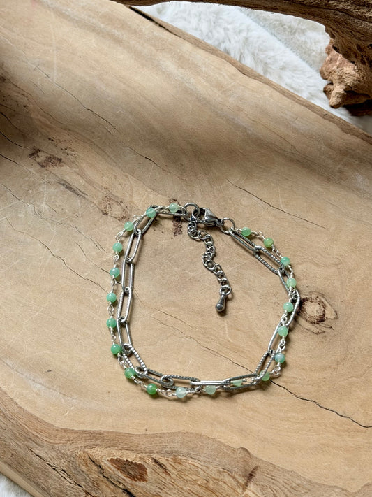 Chrysoprase + Silver Stainless Steel Duet Bracelet