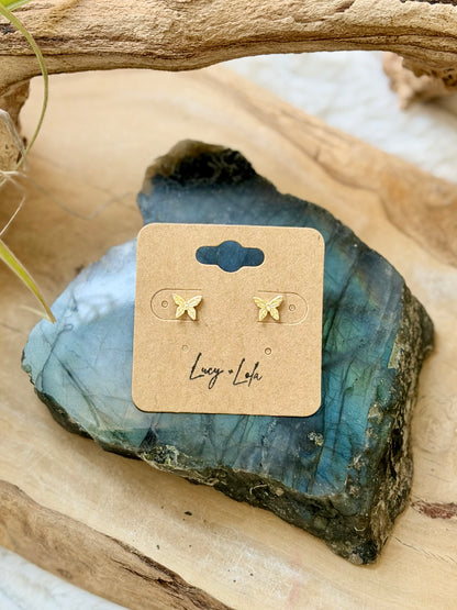 Gold Artisan Butterfly Stud Earrings