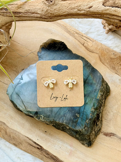 Zircon + Gold Bumble Queen Bee Stud Earrings