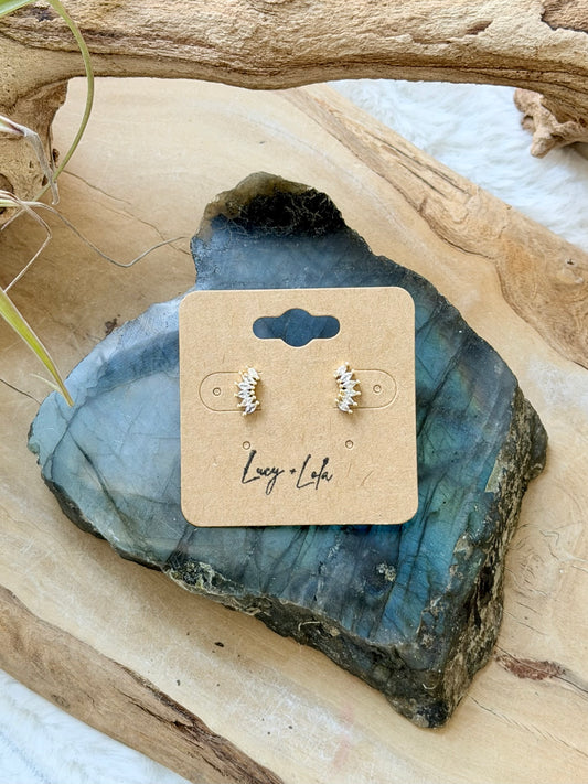 Zircon + Gold Marquise Crescent Stud Earrings
