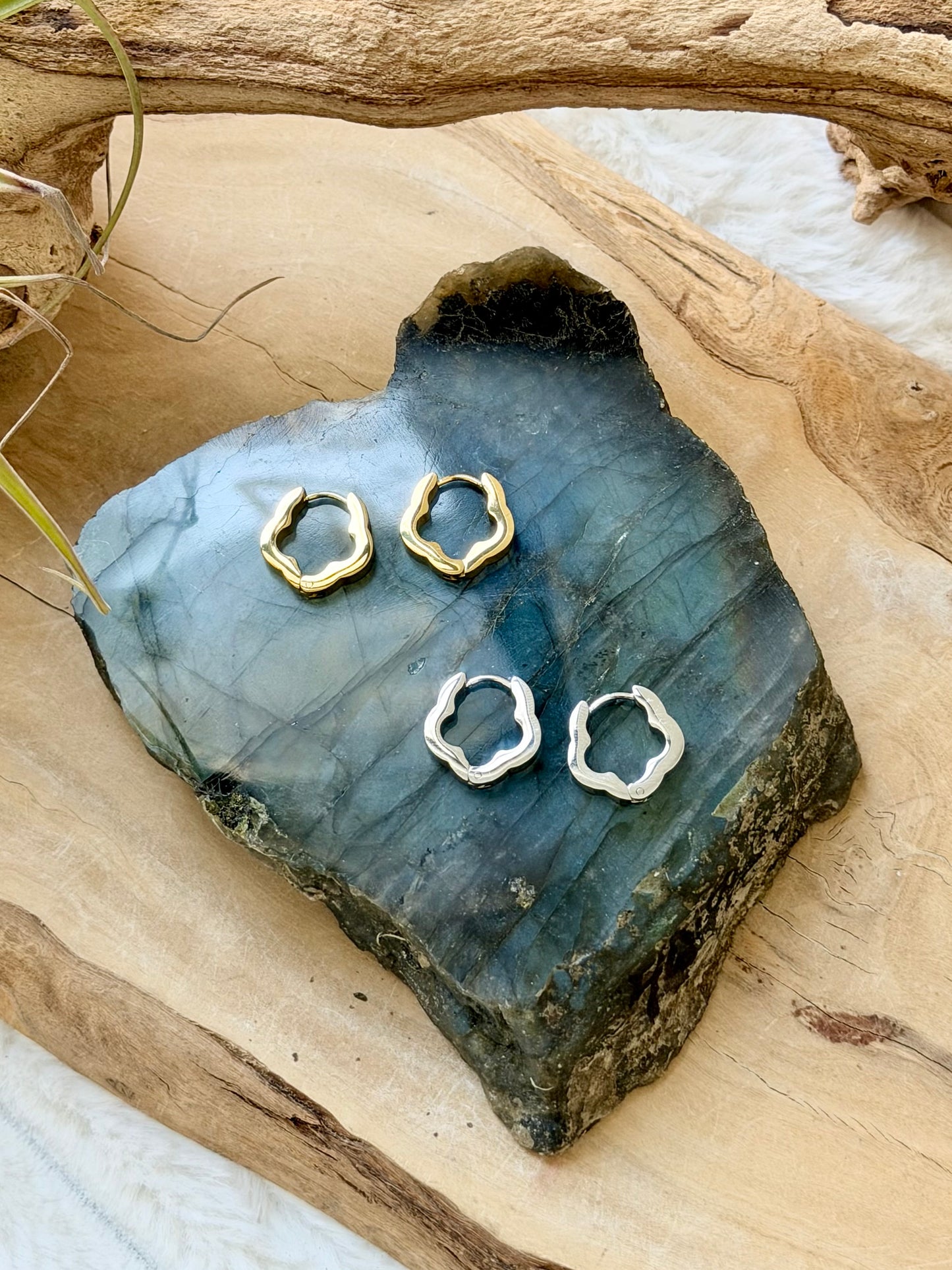 Stainless Steel Flower Huggie Earrings
