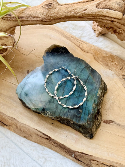 Stainless Steel Twist Hoop Earrings