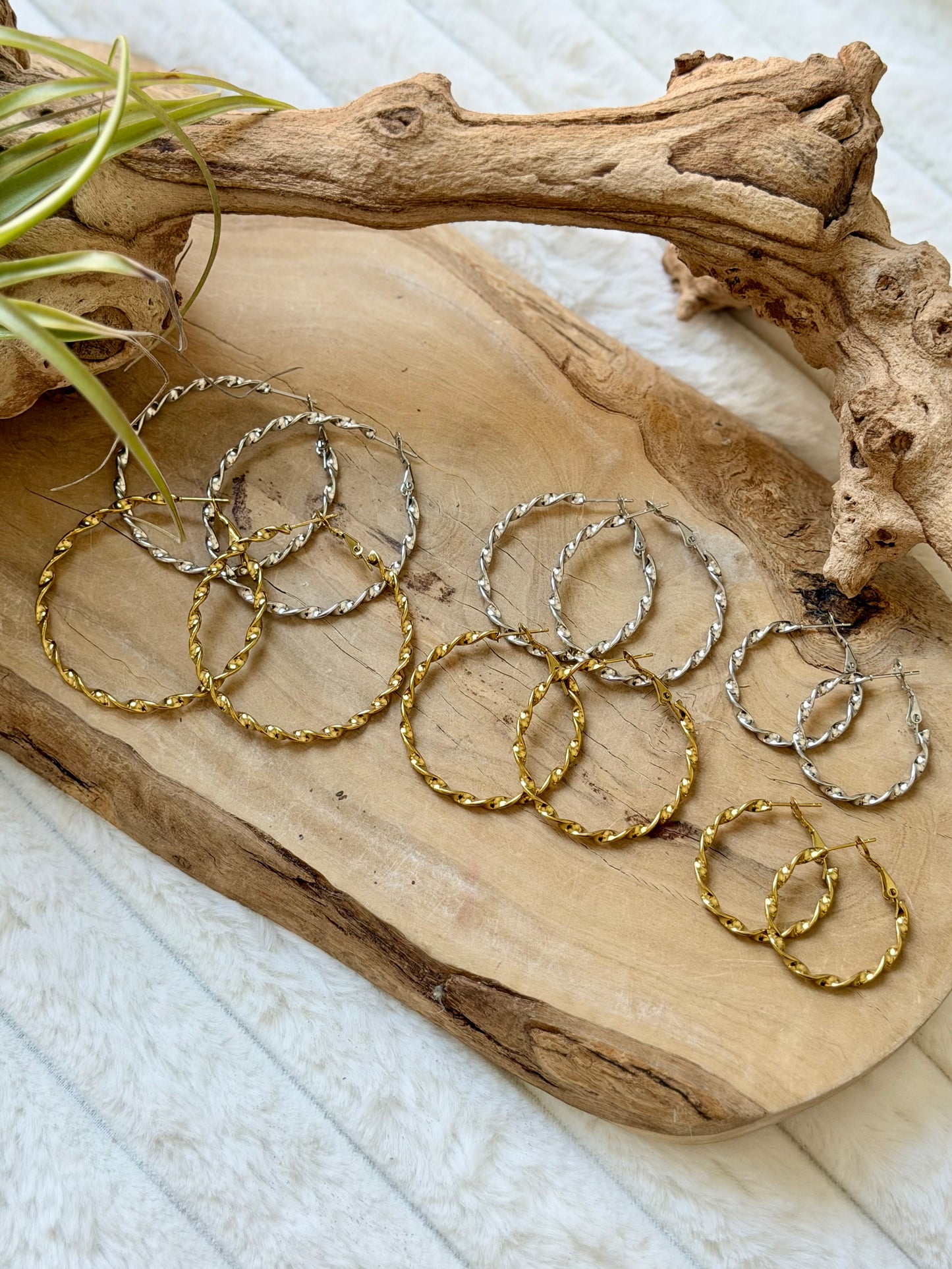 Stainless Steel Twist Hoop Earrings