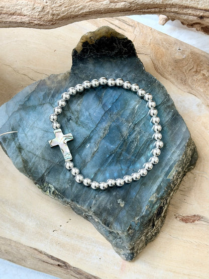 Shell + Gold Stainless Steel Cross Bracelet