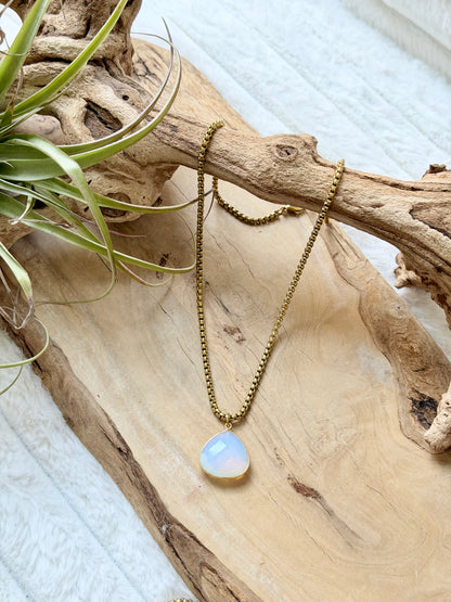Opalite + Gold Drop Pendant Necklace