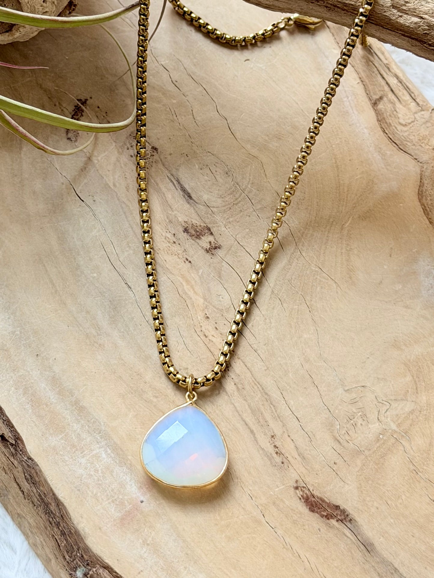 Opalite + Gold Drop Pendant Necklace