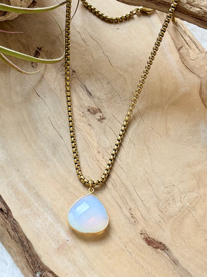 Opalite + Gold Drop Pendant Necklace