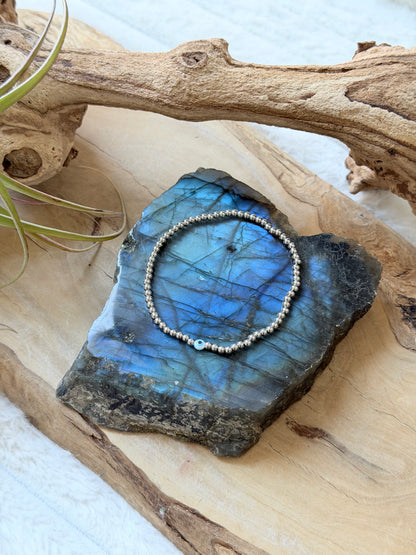 Mother of Pearl Evil Eye + Silver Stainless Steel Bracelet
