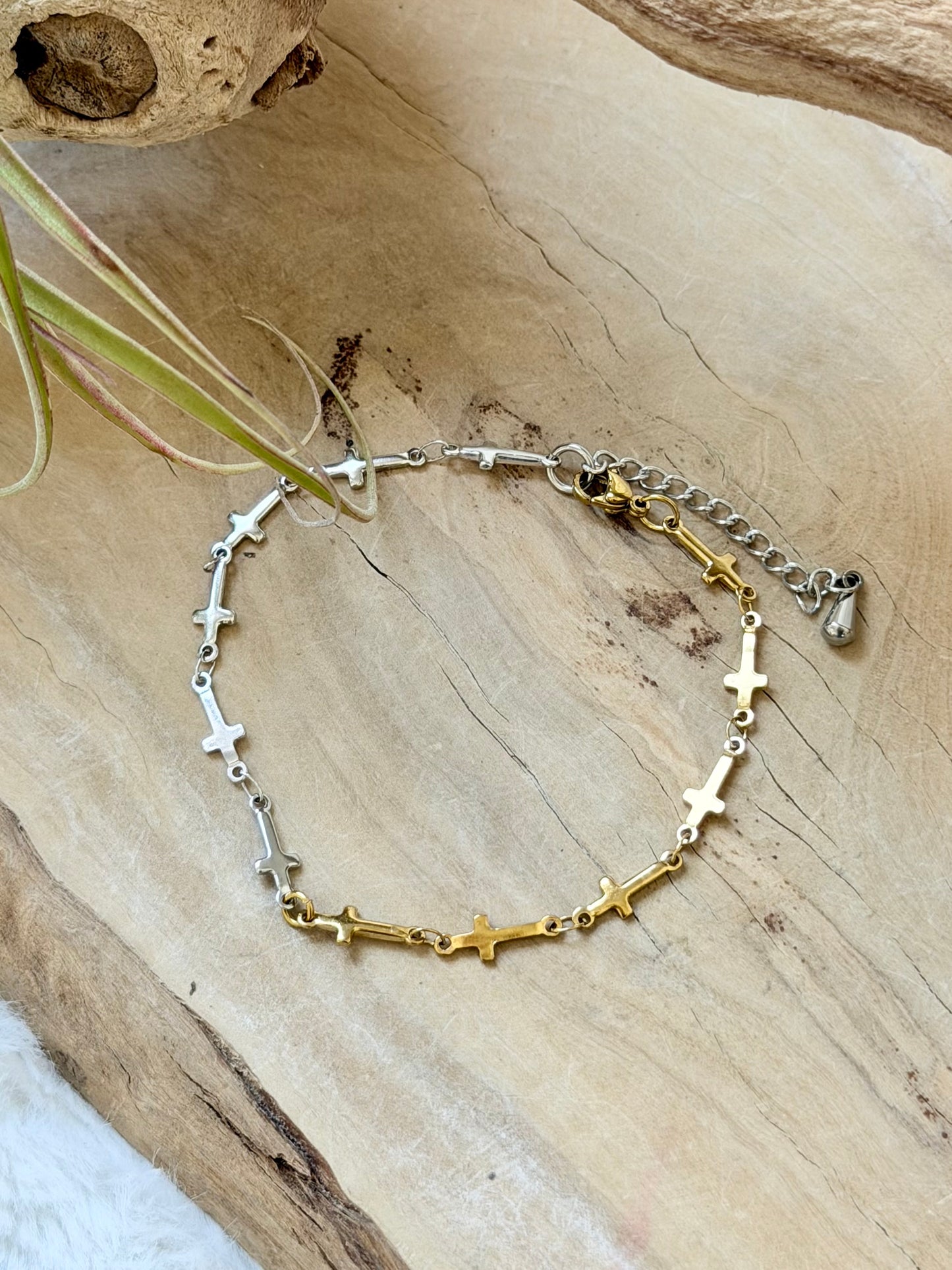 Stainless Steel Cross Chain Bracelet