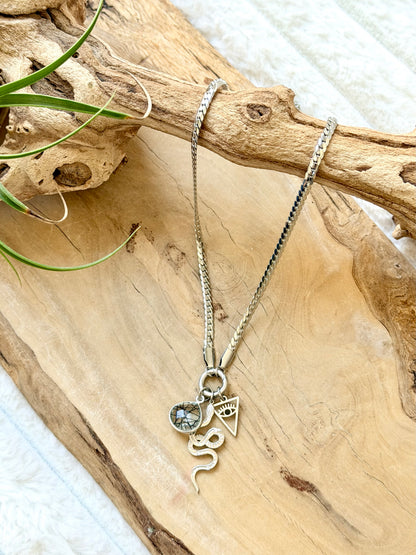 Tourmaline in Quartz + Silver Carabiner Herringbone Necklace