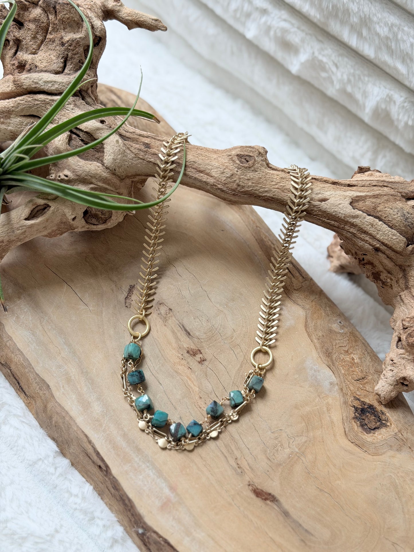 Chrysocolla + Matte Gold Layered Necklace