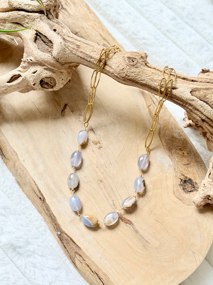 Skin on Blue Chalcedony + Gold Necklace