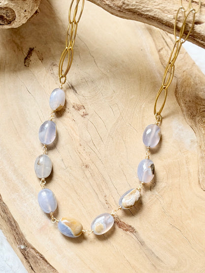 Skin on Blue Chalcedony + Gold Necklace