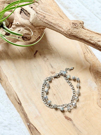 Labradorite + Silver Stainless Steel Duet Bracelet