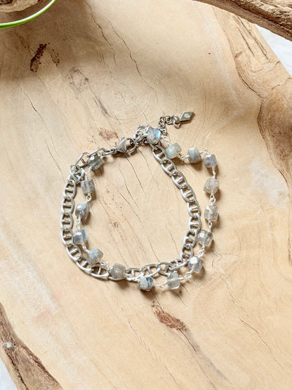 Labradorite + Silver Stainless Steel Duet Bracelet