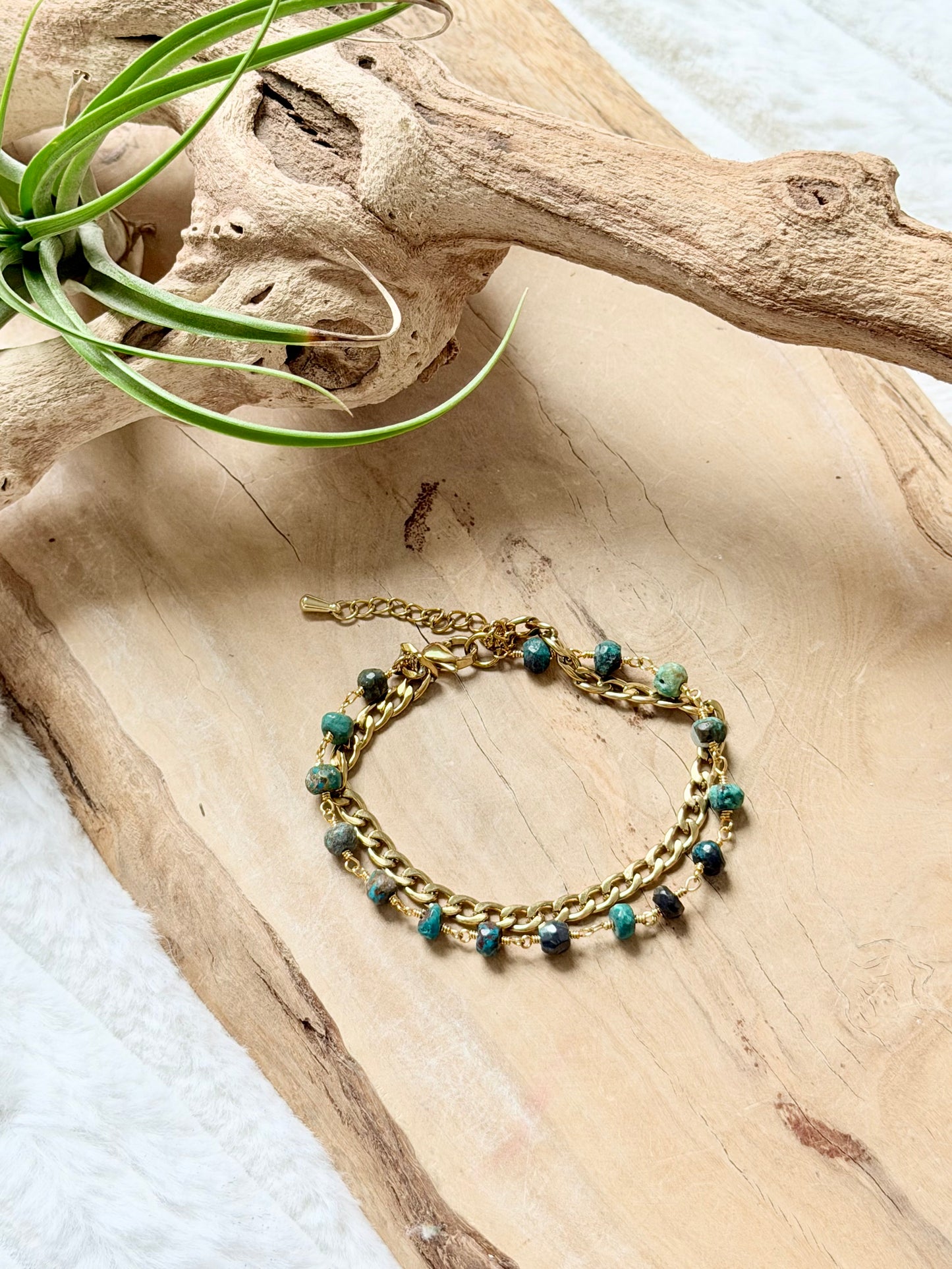 Chrysocolla + Gold Stainless Steel Duet Bracelet