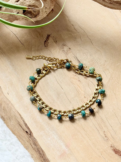 Chrysocolla + Gold Stainless Steel Duet Bracelet