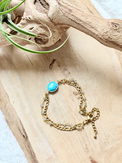 Turquoise + Labradorite Duet Bracelet in Gold Stainless Steel