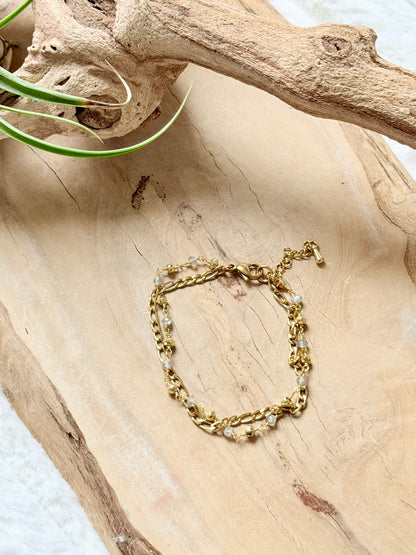 Golden Pyrite + Labradorite Gold Stainless Steel Skinny Duet Bracelet