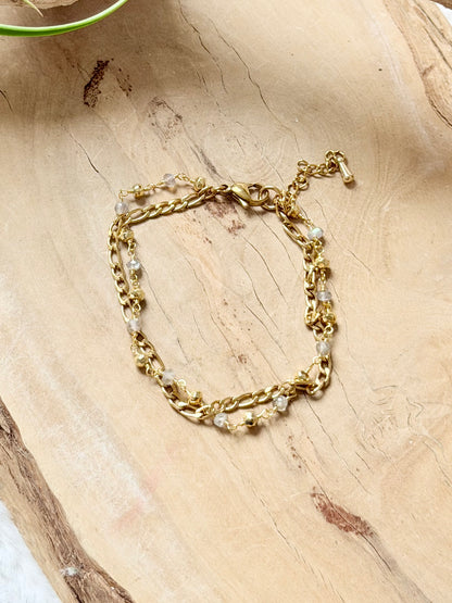 Golden Pyrite + Labradorite Gold Stainless Steel Skinny Duet Bracelet