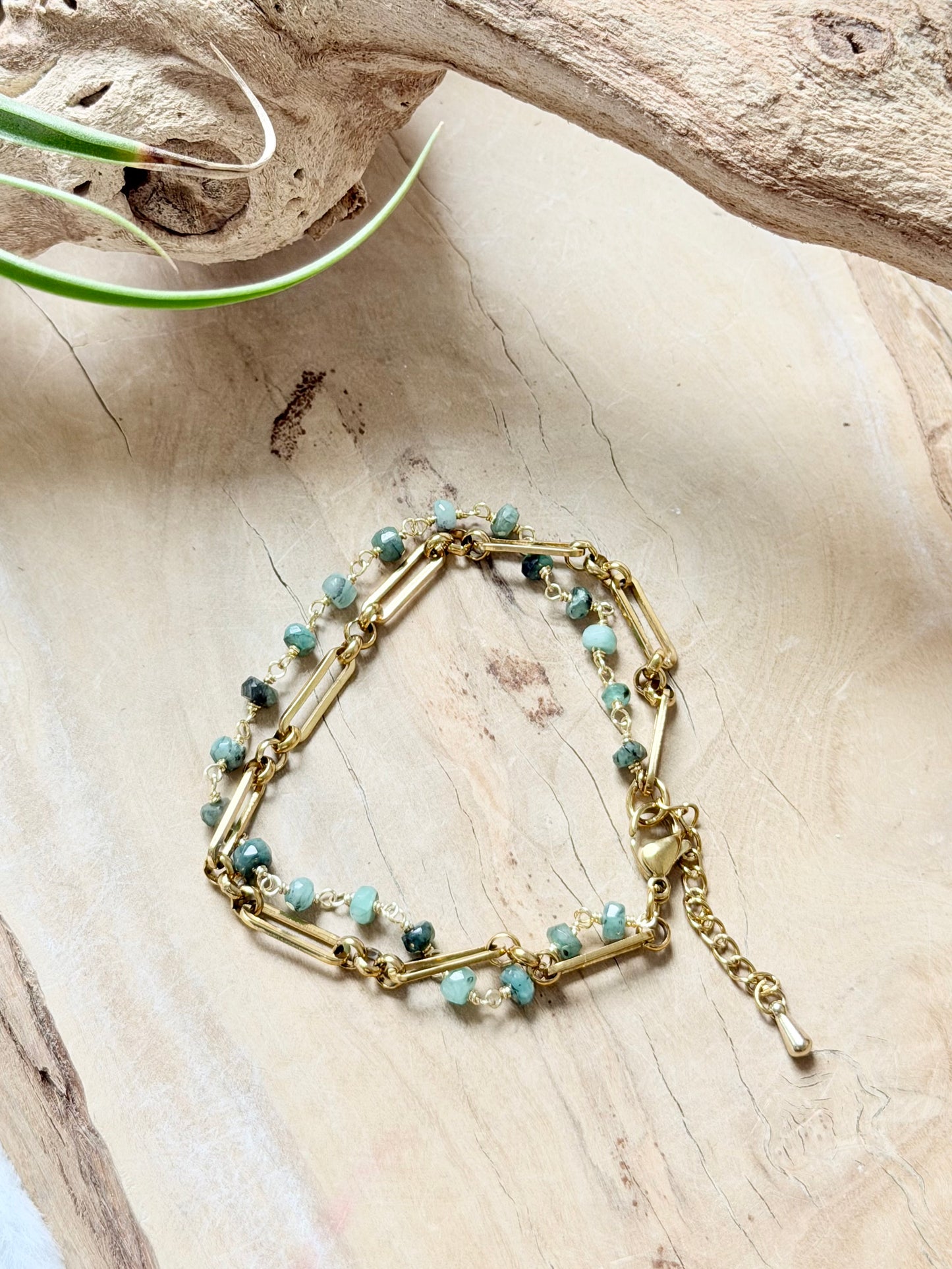 Emerald + Gold Stainless Steel Duet Bracelet