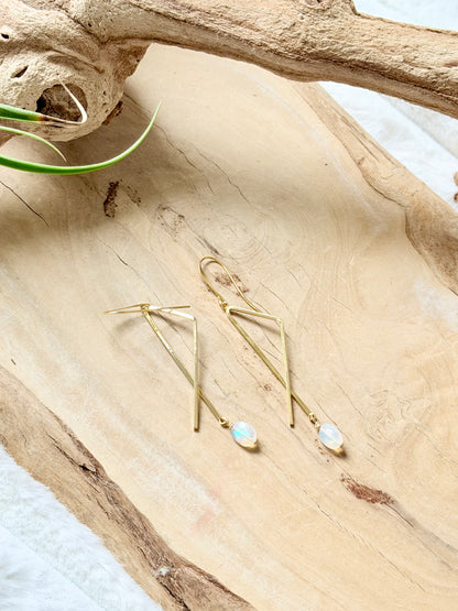 Ethiopian Opal + Gold Abstract Earrings