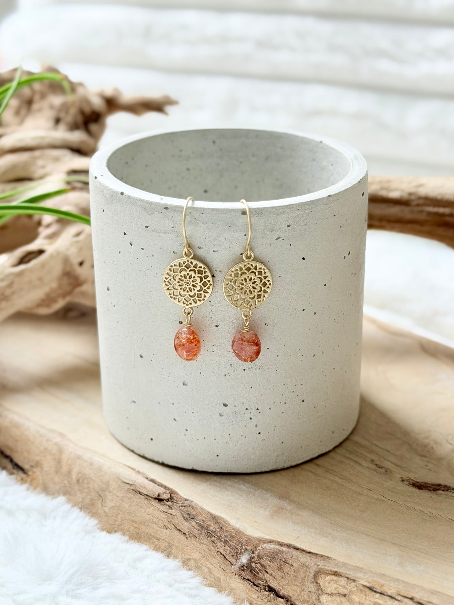 Sunstone + Matte Gold Earrings
