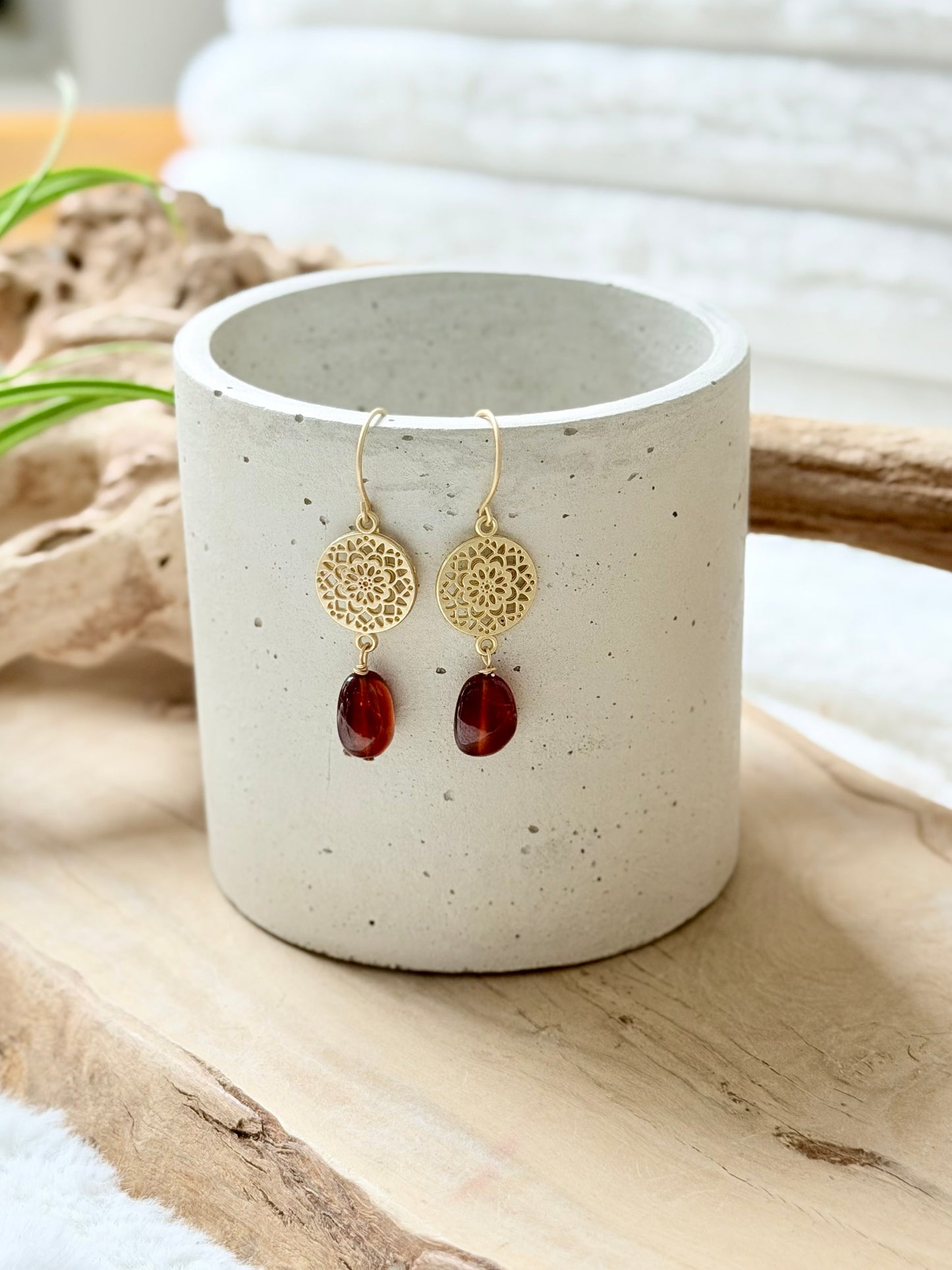 Hessonite Garnet + Matte Gold Earrings