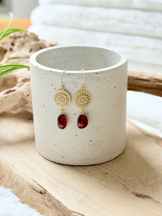 Hessonite Garnet + Matte Gold Earrings