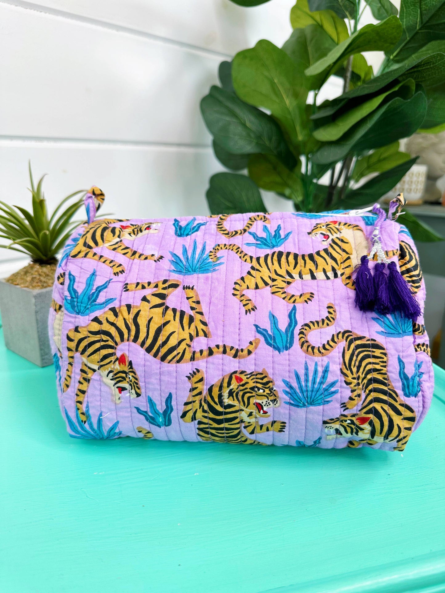 Tiger Quilted Cosmetics Bag